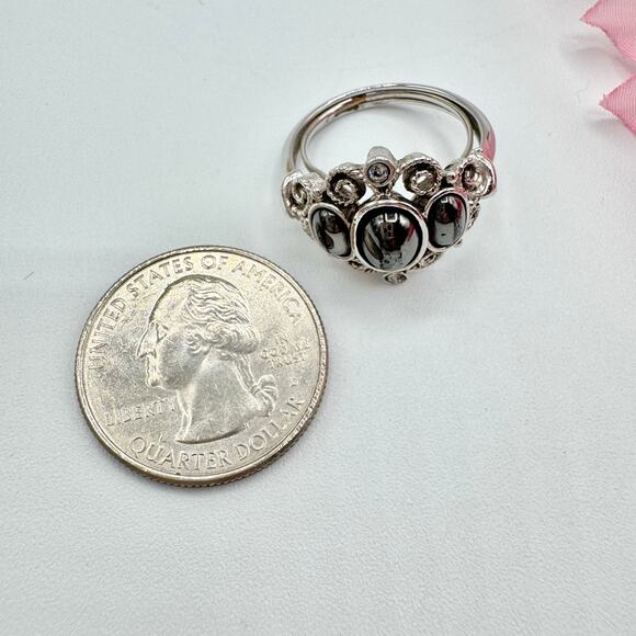 Vintage Avon Midnight Splendor Faux? Hematite Ring Crystals Opulent Ornate 1972 - Picture 11 of 15